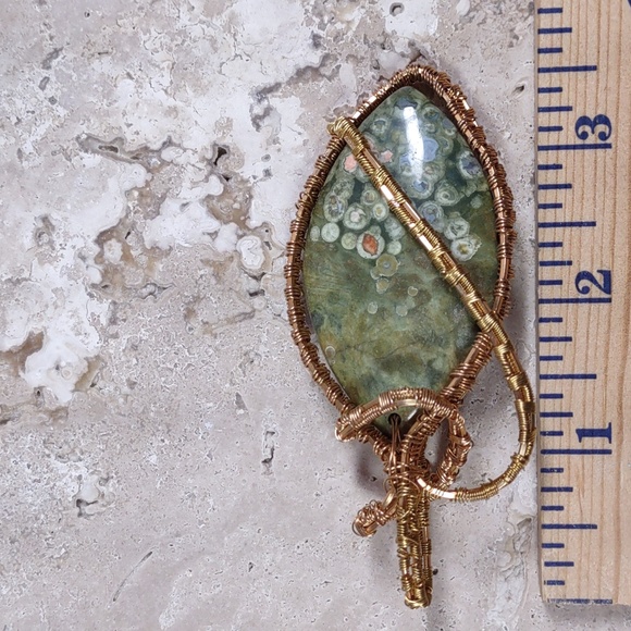 Copper Wire Wrapped Stone Pendant - Picture 4 of 4